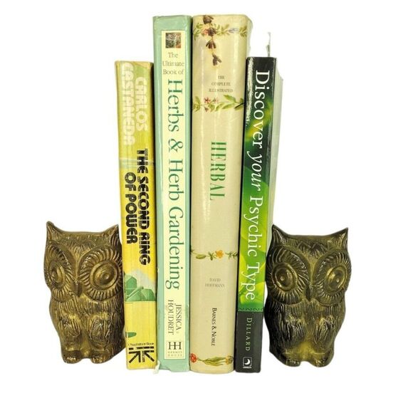 Vintage MCM Brass Set of Two Horned Night Owl Bookends Gold Figurines - Picture 3 of 12